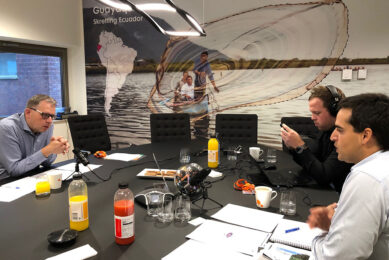 The podcast was recorded at the Trouw Nutrition headquarters in Amersfoort, the Netherlands. On the left, Pig Progress editor Vincent ter Beek, in the middle Frank Bussink, editor and podcast expert, on the right Trouw Nutrition s mycotoxin expert Mr Pedro Caramona. Photo: Marcelle Wiegand Bruss