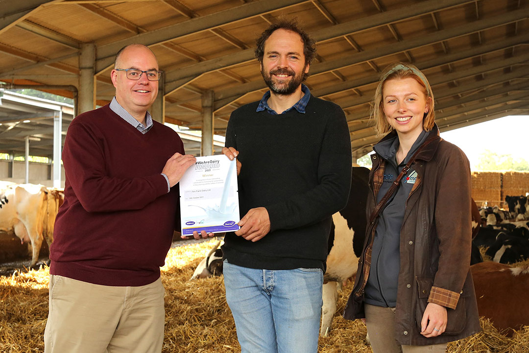 Ian Joseph from Deosan, Jonny Crickmore, from Fen Farm, and Hattie Thompson from Promar. Photo: Deosan