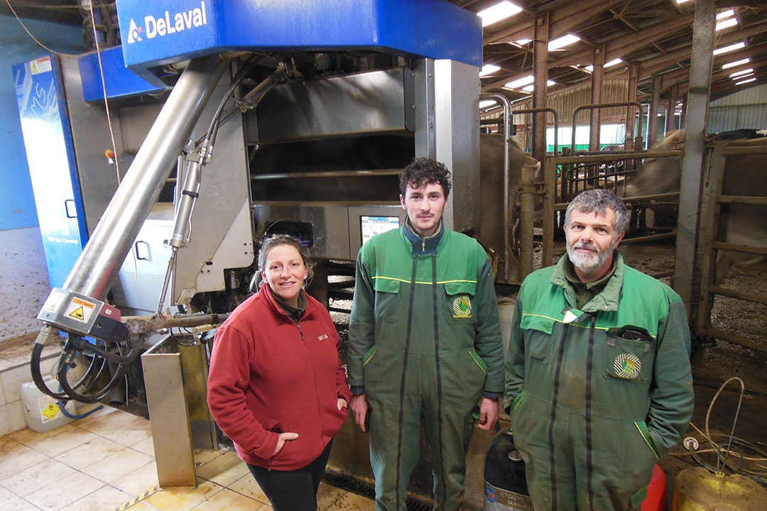Linda Sureau and Mickaël Clerget with Baptiste Sivry, an employee on the farm. Photo: Philippe Caldier