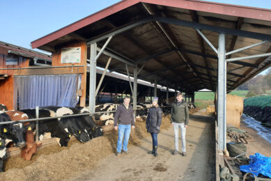 (L-R) Mario Frese, farmer; Corinna Weinmiller, sustainability manager at Nestlé Germany; and Markus Frank from Nürtingen University – HfWU. Photo: Nestlé