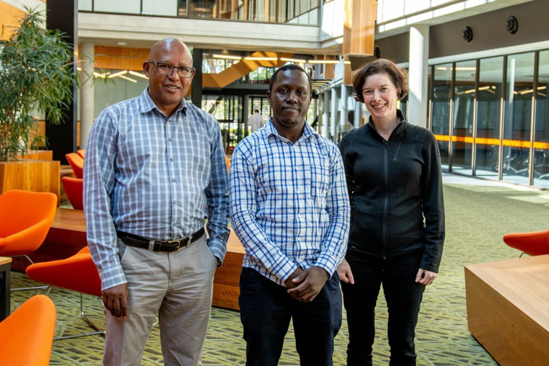 (L - R)Dr Mekonnen Haile-Mariam, Dr Evans Cheruiyot-Kiptoo and Prof Jennie Pryce, part of the research team behind the gene discovery underpinning heat tolerance. Photo: Agriculture Victoria