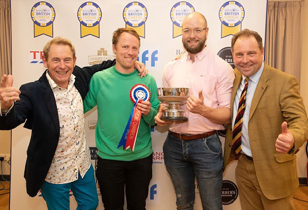 L–R: Nigel Barden, food and drink broadcaster; Joe Lumley and Alex Jess from King Stone Dairy; and Julius Longman, chair of the British Cheese Awards. Photo: Sam Brice