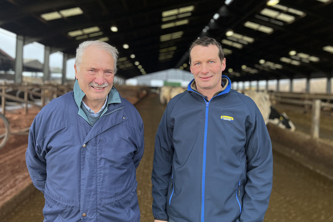 Henry (74) and John (44) Shiles on their dairy farm. Photo: Marleen Purmer