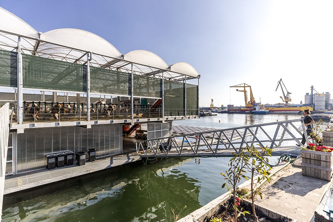 Photo: The farm is located at a port in Rotterdam. Photo: Floating Farm