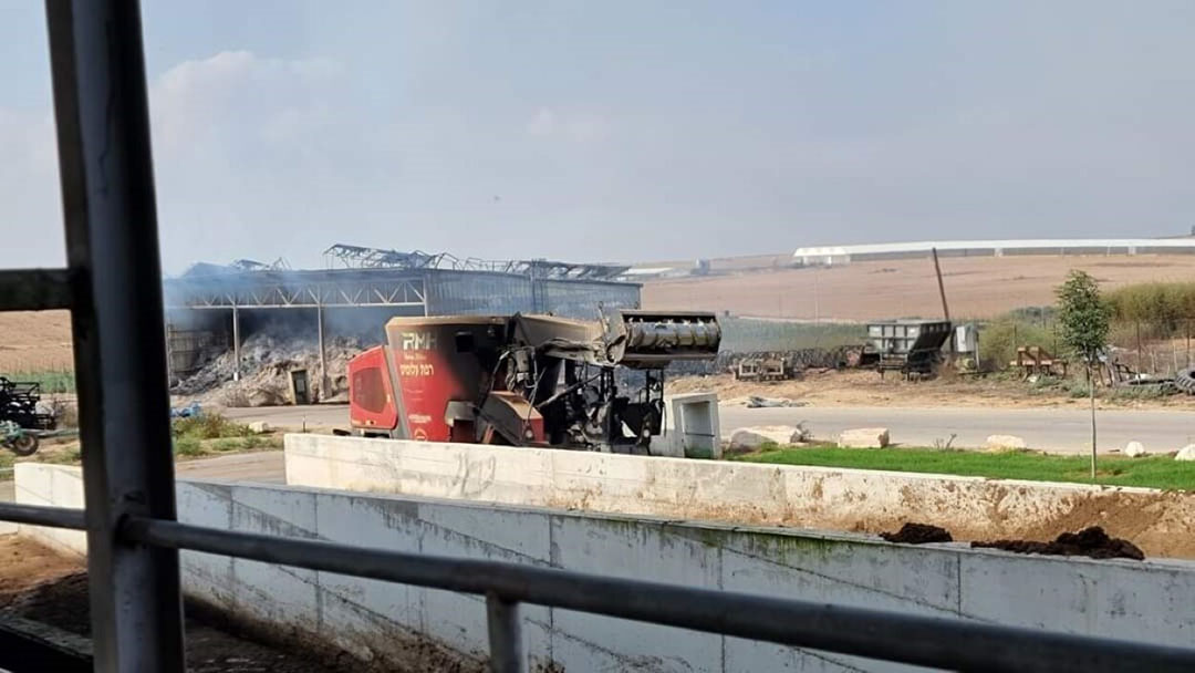 Feeding machinery for the cows was destroyed on this farm.