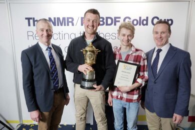 RABDF Chair Robert Craig, left, congratulates Bisterne Farm's George Brown and James Dunning, with NMR MD Mark Frankcom. Photo Chris McCullough