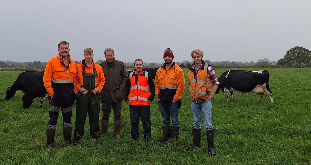 From left, Bisterne Farm's George Brown, Adam Reddish, Hallem Mills, Charlotte Lawder, Oli Mears and James Dunning. Photo: Chris McCullough