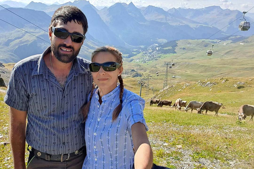 Domenico and Rebeca milk 25 Brown Swiss cows in the Swiss Alps.