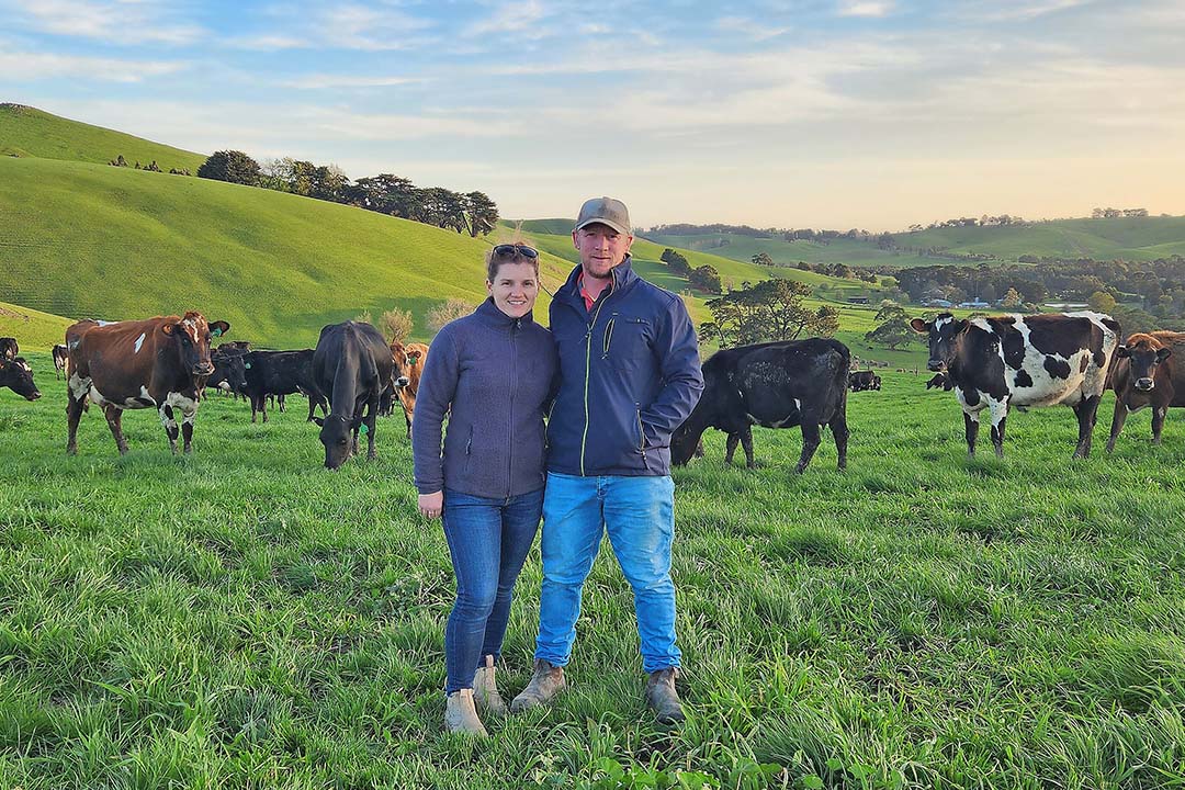 Brian Corr and partner Myrid Bartlett on their new farm at Moyarra, Victoria.