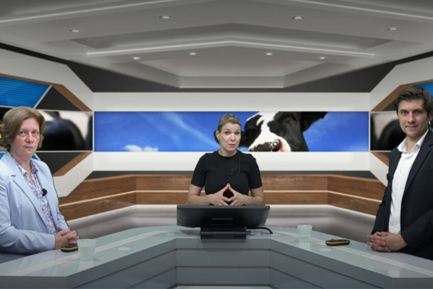 (From left to right) Sofie Piepers, veterinary doctor and managing director at MEX; Liza Bruggeling, editor at Dairy Global; Adrien Tavel, global product manager for the Dairy Cows portfolio at CID Lines (an Ecolab company).